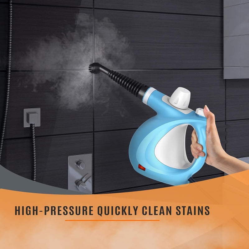 Phueut Pressurized Handheld Multi-Surface Natural Steam Cleaner with 12 pcs Accessories, Multi-Purpose Steamer for Home Use, Steamer for Cleaning Floor, Upholstery, Grout and Car (Blue) - Image 4